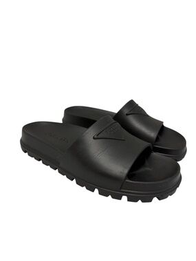 Prada Black Rubber Triangle Logo Lug Sole Slide Sandals EU 39 US 9